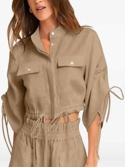 Hevron Eva Drawstring-hem Cropped Shirt In Neutral