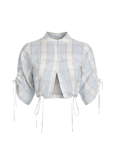 Hevron Eva Plaid Blouse In White