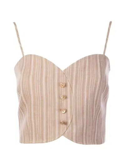 Hevron Grace Striped Button-front Top In Brown