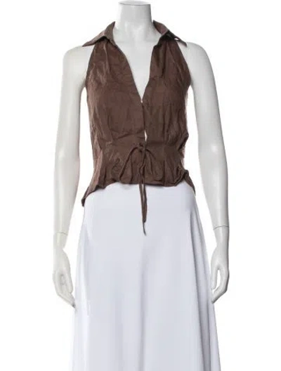 Pre-owned Hevron Halterneck Sleeveless Top In Brown