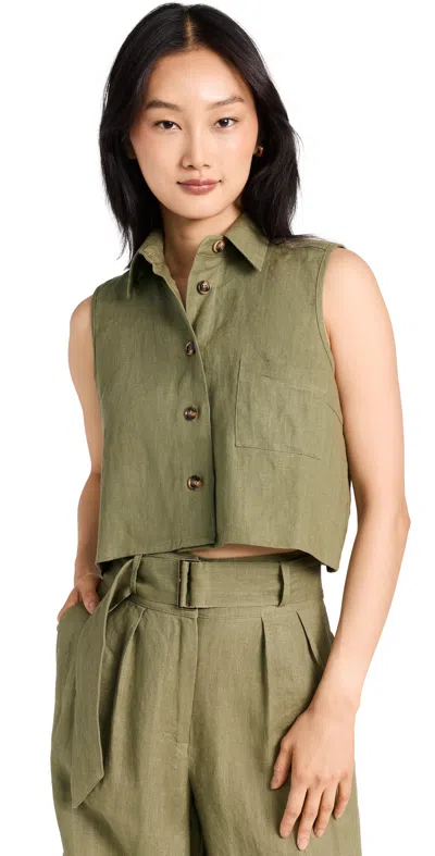 Hevron Katja Linen Top In Olive