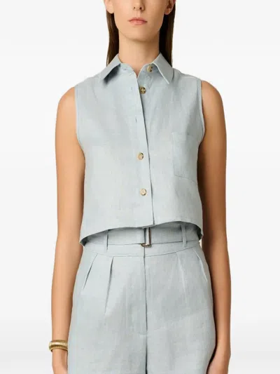 Hevron Katja Sleeveless Cropped Shirt In Blue