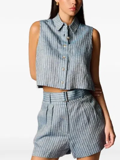 Hevron Katja Striped Collared Top In Blue