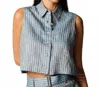 Hevron Katja Striped Collared Top In Blue
