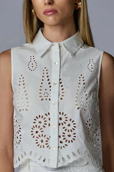 Hevron Katja Top In Eyelet White In Multi
