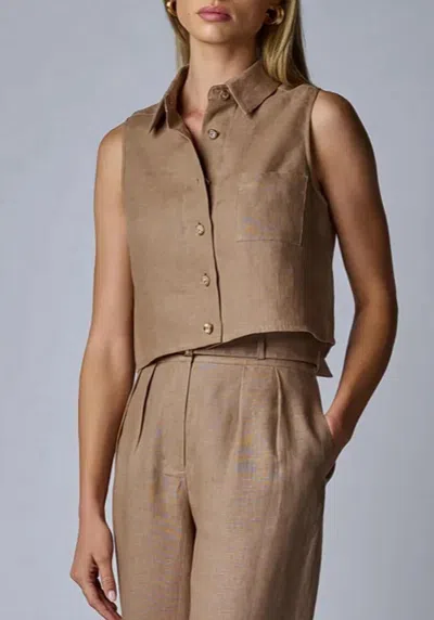 Hevron Katja Woven Cropped Top In Brown