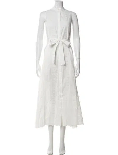 Pre-owned Hevron Lace Pattern Long Dress In White