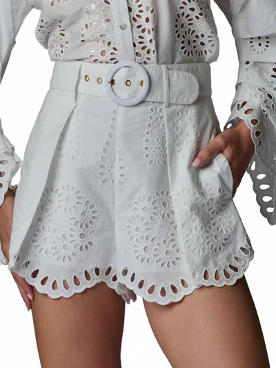 Hevron Lexi High Rise Short In Eyelet White In Blue