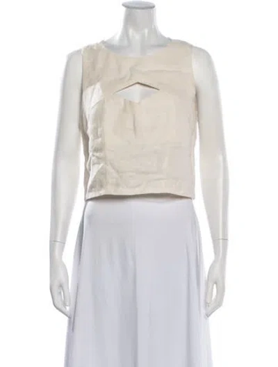 Pre-owned Hevron Linen Crew Neck Crop Top In Neutrals