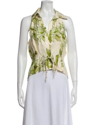 Pre-owned Hevron Linen Floral Print Top In Multicolor