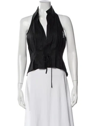 Pre-owned Hevron Linen Halterneck Top In Black