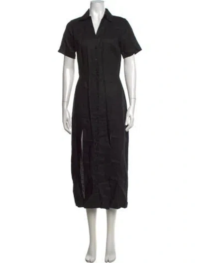 Pre-owned Hevron Linen Midi Length Dress In Black