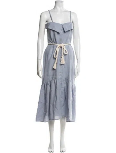Pre-owned Hevron Linen Midi Length Dress In Blue