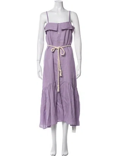 Pre-owned Hevron Linen Midi Length Dress In Purple