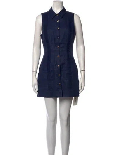 Pre-owned Hevron Linen Mini Dress In Blue