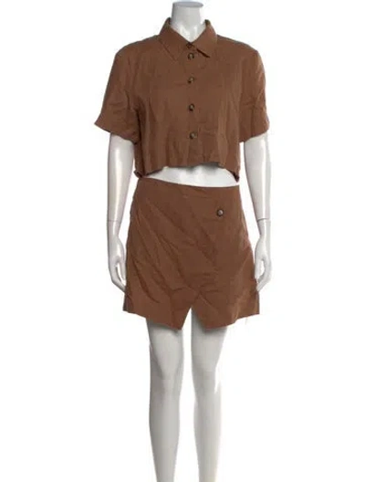 Pre-owned Hevron Linen Mini Dress In Brown
