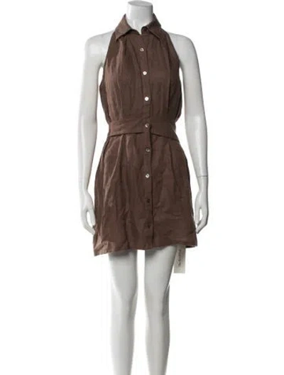 Pre-owned Hevron Linen Mini Dress In Brown
