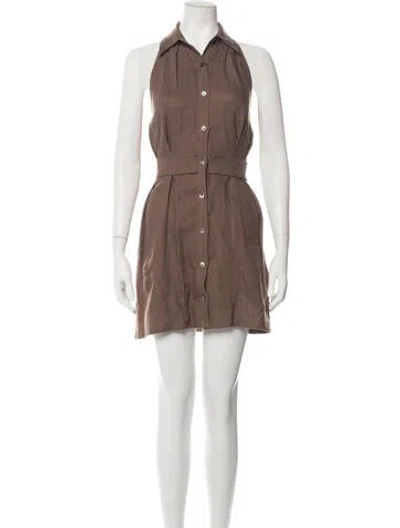 Pre-owned Hevron Linen Mini Dress In Brown