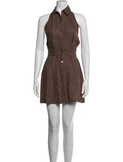 Pre-owned Hevron Linen Mini Dress In Brown