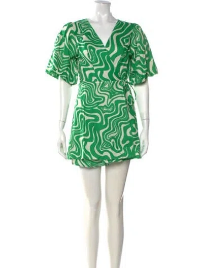 Pre-owned Hevron Linen Mini Dress In Green