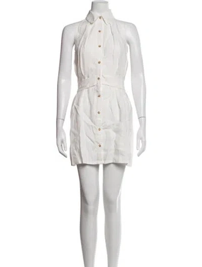 Pre-owned Hevron Linen Mini Dress In White