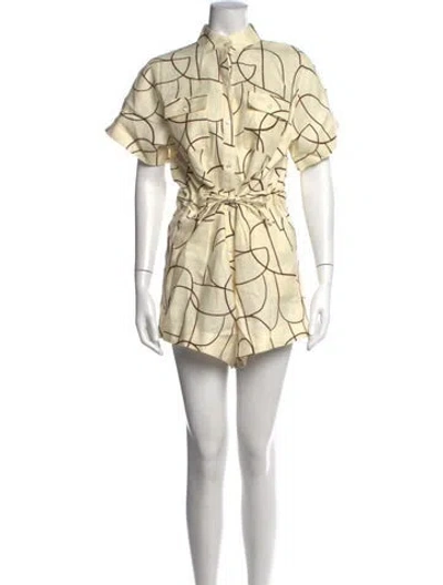 Pre-owned Hevron Linen Patterned Romper W/ Tags In Multicolor