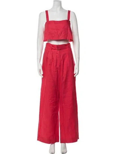 Pre-owned Hevron Linen Pleated Accents Pant Set In Red
