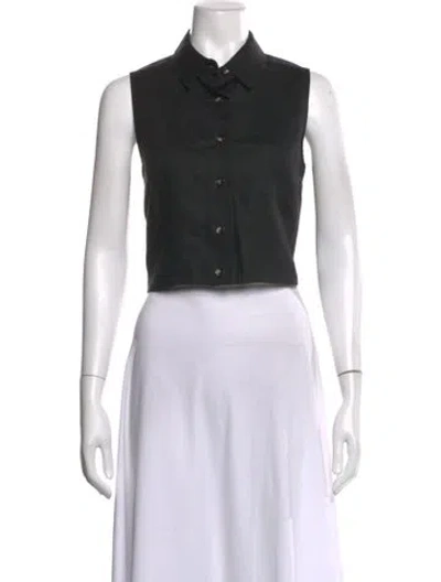 Pre-owned Hevron Linen Sleeveless Button-up Top In Black