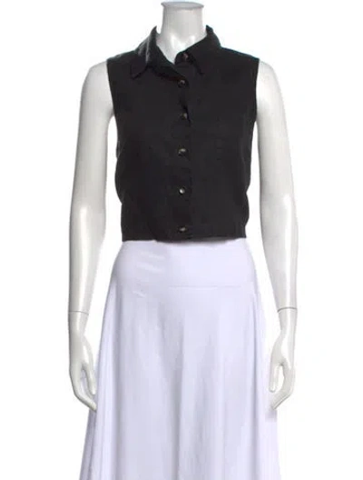 Pre-owned Hevron Linen Sleeveless Button-up Top In Black