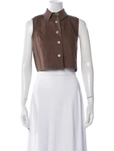 Pre-owned Hevron Linen Sleeveless Button-up Top In Brown