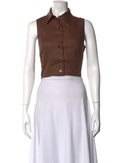 Pre-owned Hevron Linen Sleeveless Button-up Top In Brown