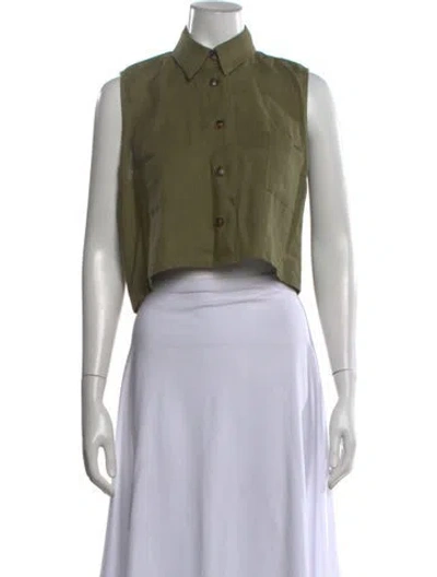 Pre-owned Hevron Linen Sleeveless Button-up Top In Green