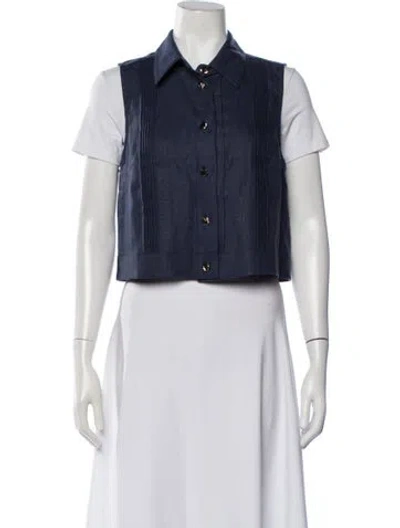 Pre-owned Hevron Linen Sleeveless Button-up Top W/ Tags In Blue