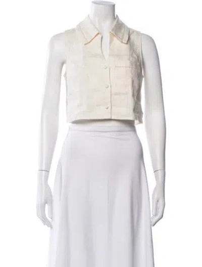 Pre-owned Hevron Linen Sleeveless Button-up Top W/ Tags In White