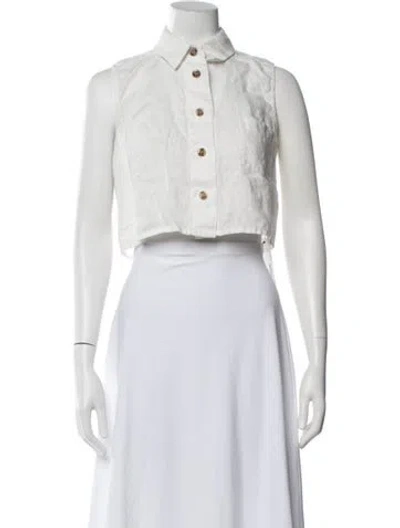 Pre-owned Hevron Linen Sleeveless Button-up Top In White