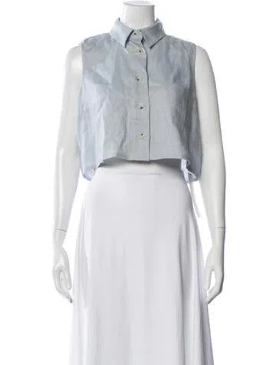 Pre-owned Hevron Linen Sleeveless Crop Top In White