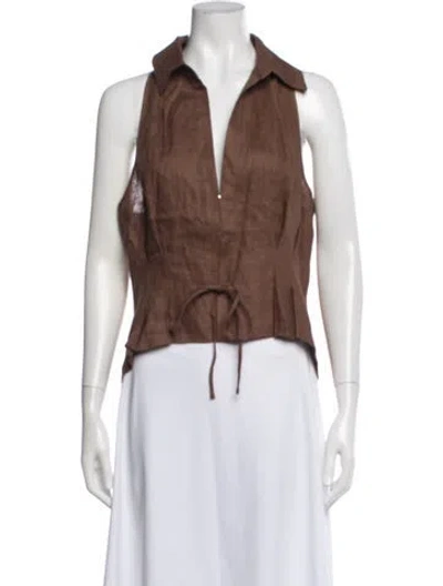 Pre-owned Hevron Linen Sleeveless Top In Brown