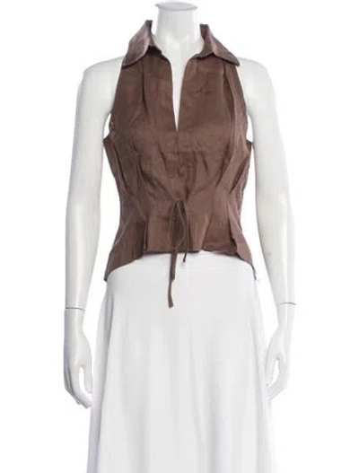 Pre-owned Hevron Linen Sleeveless Top W/ Tags In Brown