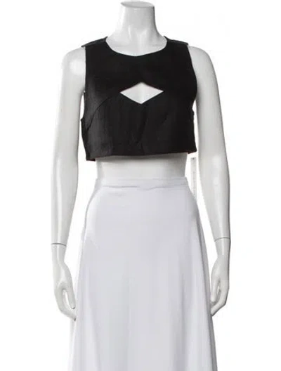 Pre-owned Hevron Linen Square Neckline Crop Top In Black
