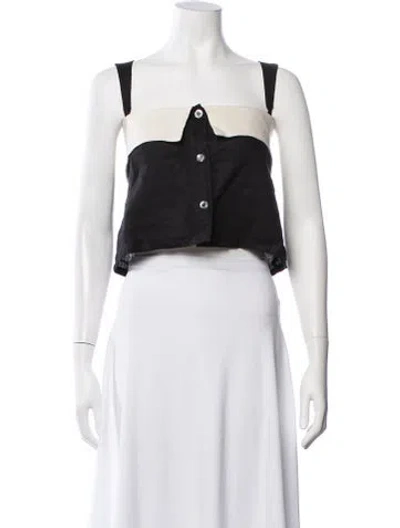 Pre-owned Hevron Linen Square Neckline Crop Top In Black