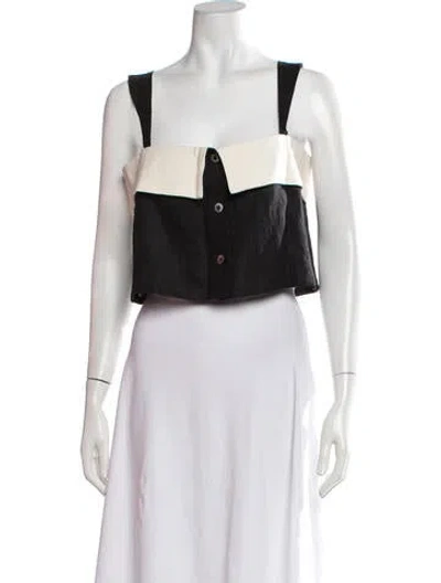 Pre-owned Hevron Linen Square Neckline Crop Top In Black