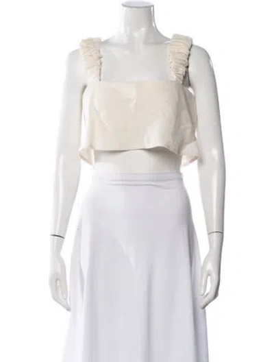 Pre-owned Hevron Linen Square Neckline Crop Top In Neutrals