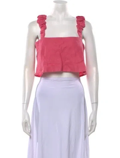 Pre-owned Hevron Linen Square Neckline Crop Top In Pink
