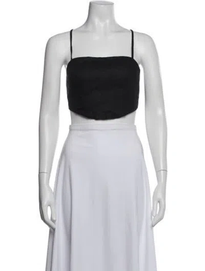 Pre-owned Hevron Linen Square Neckline Crop Top In White