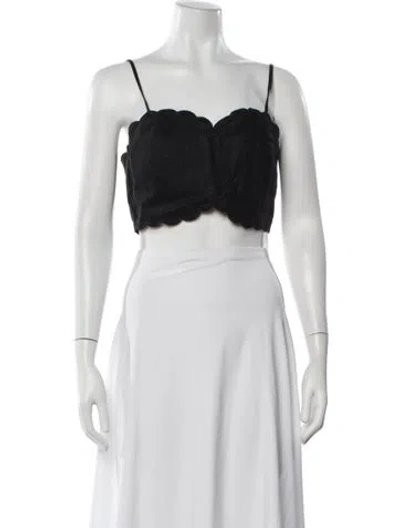 Pre-owned Hevron Linen Square Neckline Crop Top In White