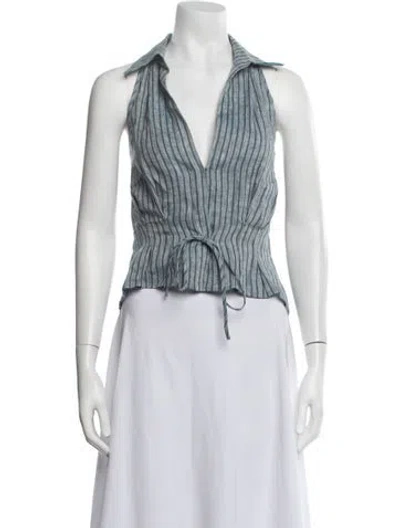 Pre-owned Hevron Linen Striped Top In Blue