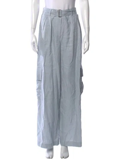 Pre-owned Hevron Linen Wide Leg Pants In Blue