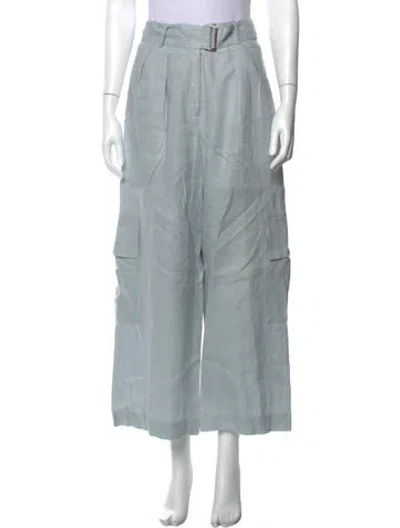 Pre-owned Hevron Linen Wide Leg Pants In Blue