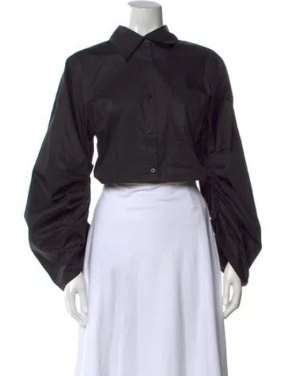 Pre-owned Hevron Long Sleeve Button-up Top In Black