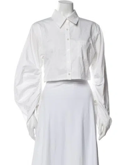 Pre-owned Hevron Long Sleeve Button-up Top In White